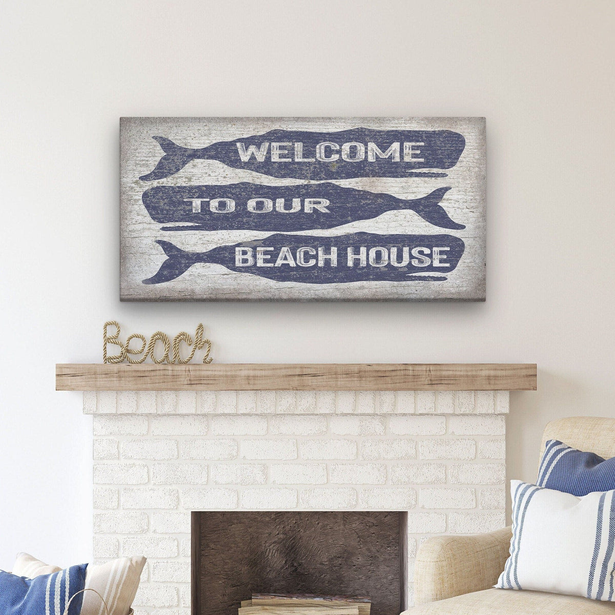 Welcome Sign with Whale - Beach House Name Sign - Coastal Wall Art