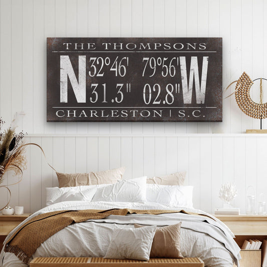 Personalized Family Name Latitude Longitude Coordinates Canvas Wall Decor