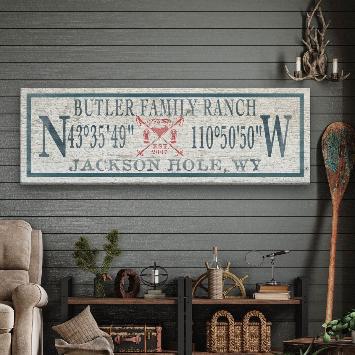 Personalized Coordinates Canvas Ski Lodge Sign - Family Name Cabin Decor