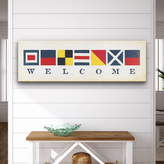 Nautical Welcome Flag Sign - Maritime Signal Flags - Coastal Wall Decor