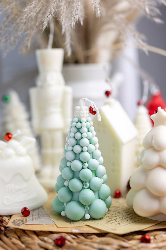 Bougie sapin de Noël bulles – Cire de soja naturelle coulée à la main – Bougie décorative pour les fêtes