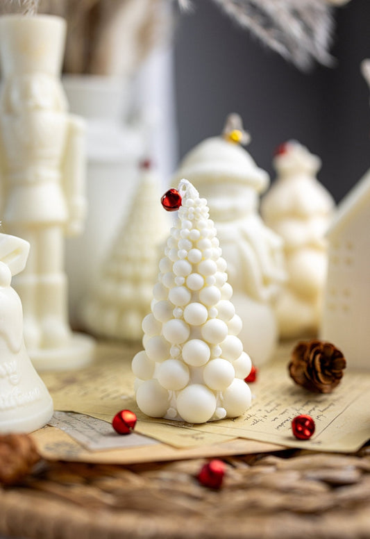 Bougie en cire de soja artisanale en forme de sapin de Noël à bulles - Décoration de fête et cadeau