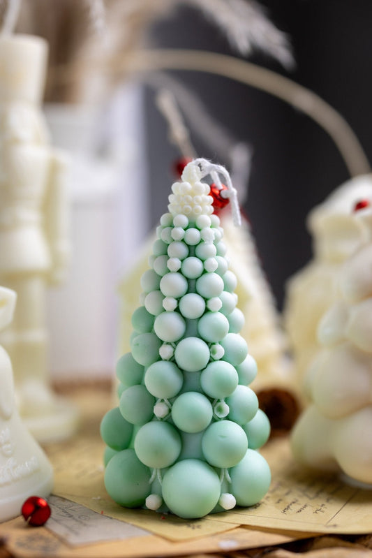 Bougie sapin de Noël bulles – Cire de soja naturelle coulée à la main – Bougie décorative pour les fêtes