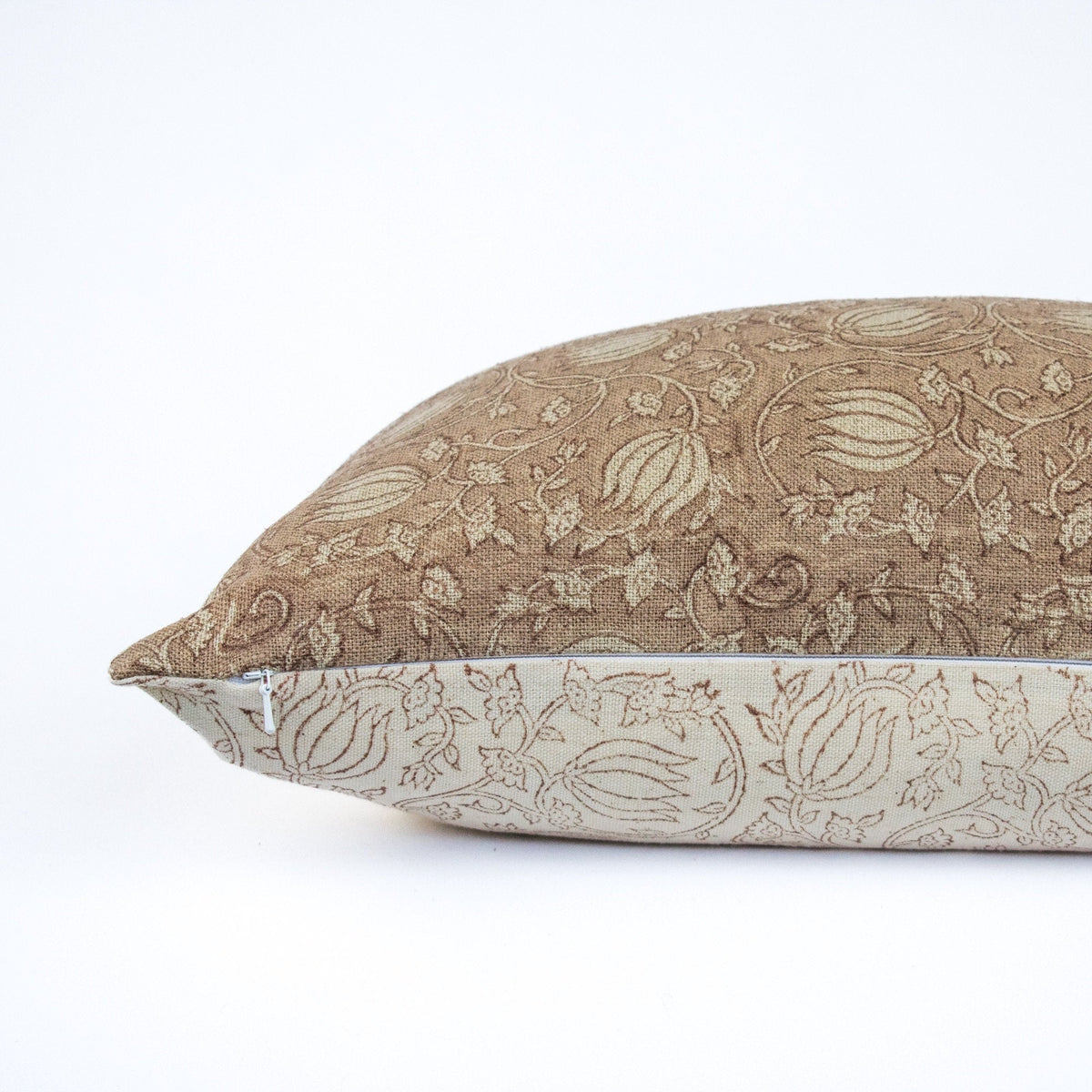 Decorative Pillow Case, Handprinted Linen Fabric, Indian Floral Pattern, Lumbar Couch Or Bed Accent, Home Sweet Home - SITA ROSEDUST