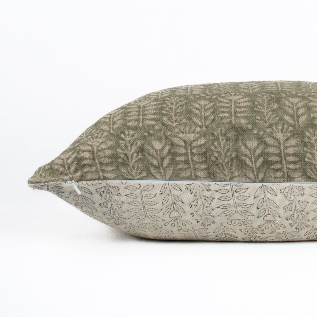 Block Print Fabric Cover, Indian Floral Motif, Linen Cushion Case, Handprinted For Sofa Or Accent Use, New Homeowner Gift - TRIVENI FERN OL