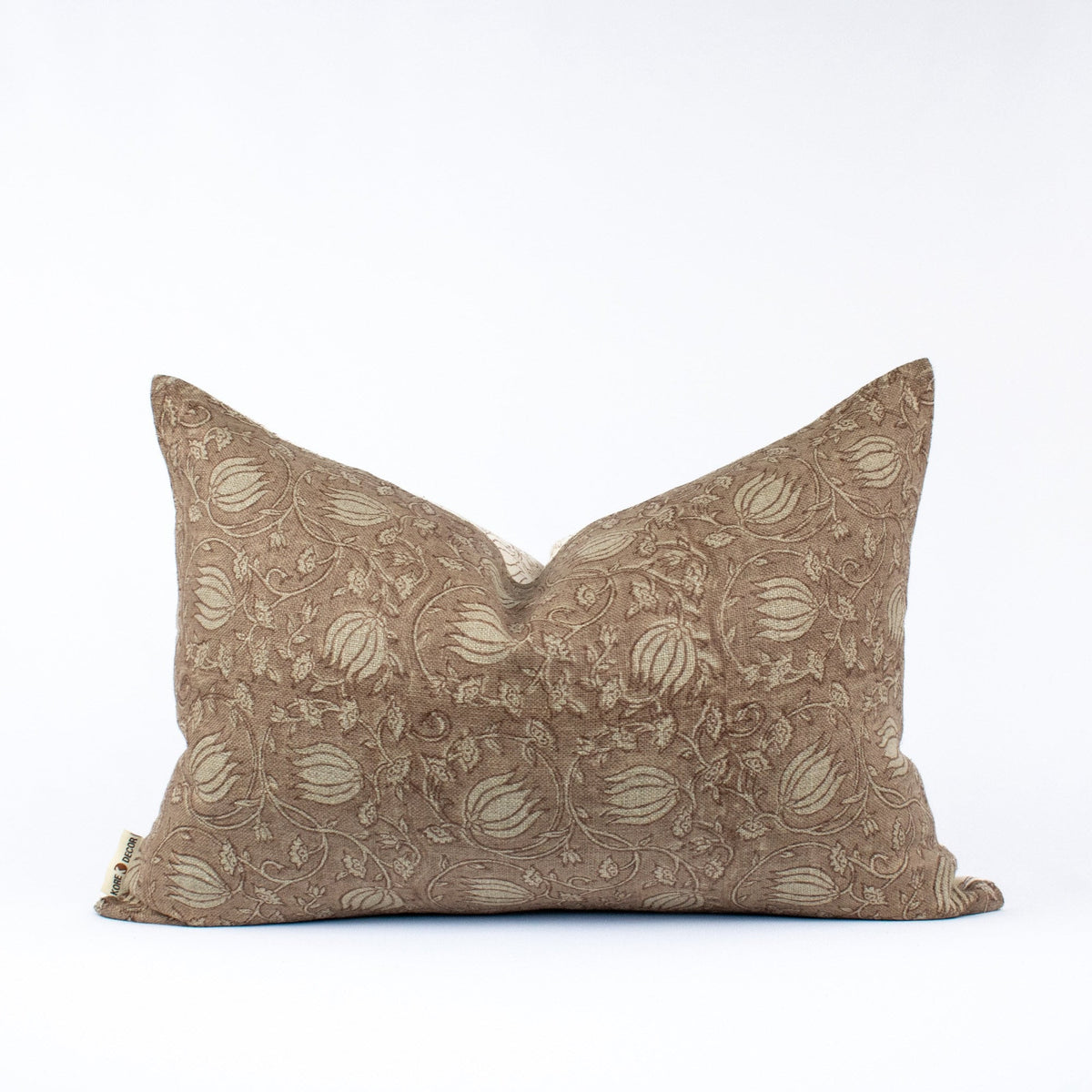 Decorative Pillow Case, Handprinted Linen Fabric, Indian Floral Pattern, Lumbar Couch Or Bed Accent, Home Sweet Home - SITA ROSEDUST