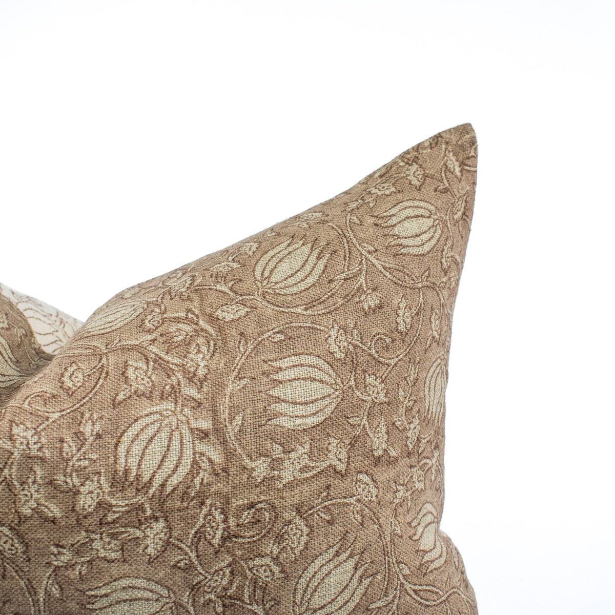 Decorative Pillow Case, Handprinted Linen Fabric, Indian Floral Pattern, Lumbar Couch Or Bed Accent, Home Sweet Home - SITA ROSEDUST