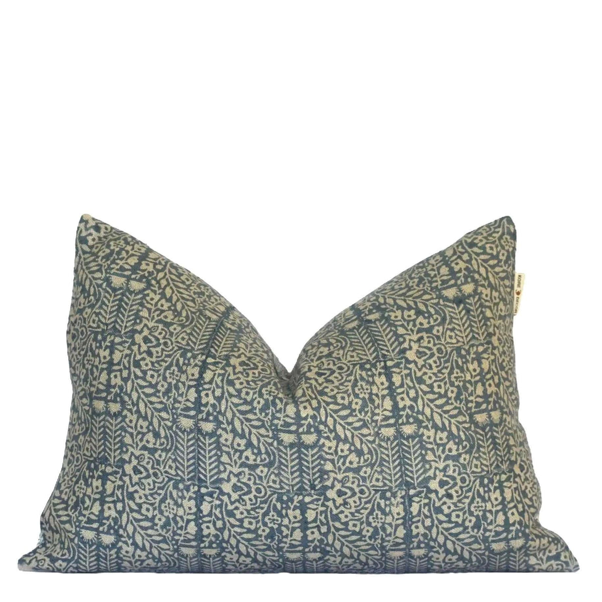 Handprinted Lower Back Pillow Cover, Floral Accent For Sofa, Cozy Lumbar Support, Artisan Design Cushion Cover, Boho Decor - LATA TEAL