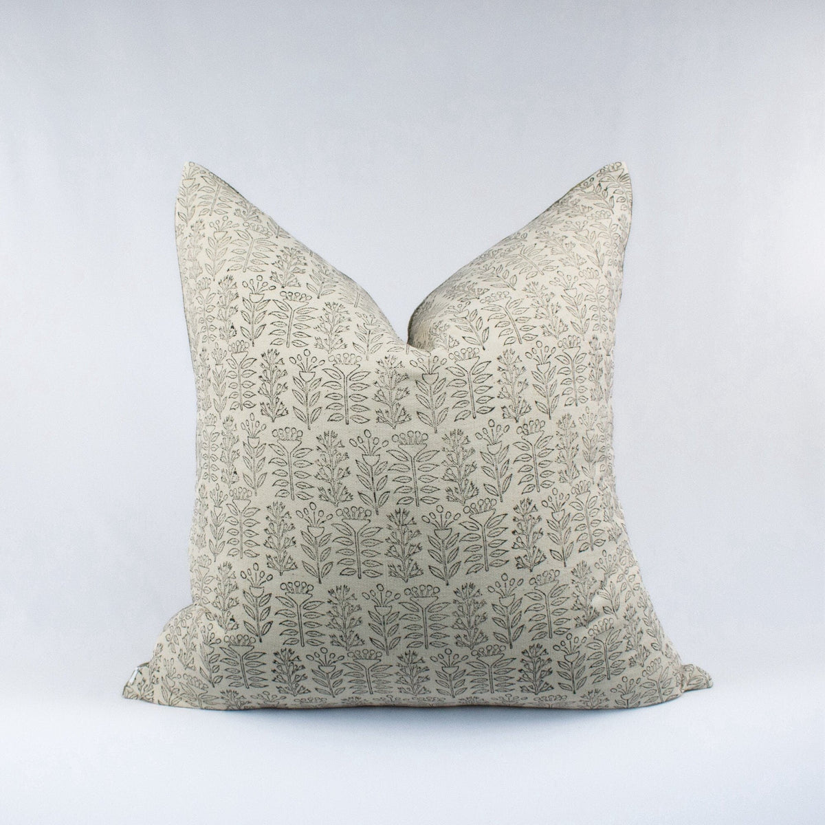 Pillow Covers For Couch, Blockprinted Floral Linen Cushion, Indian Handmade Design, Cozy Neutral Pillow, New Homeowner Gift - TRIVENI FERN