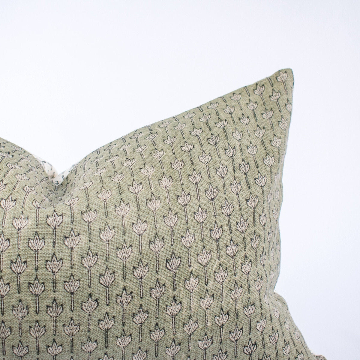 Modern Throw Pillow Case, Handprinted Linen Fabric, Indian-Inspired Blockprint Design, Lumbar Cushion, Floral Pillow Cover - ANANDI FERN