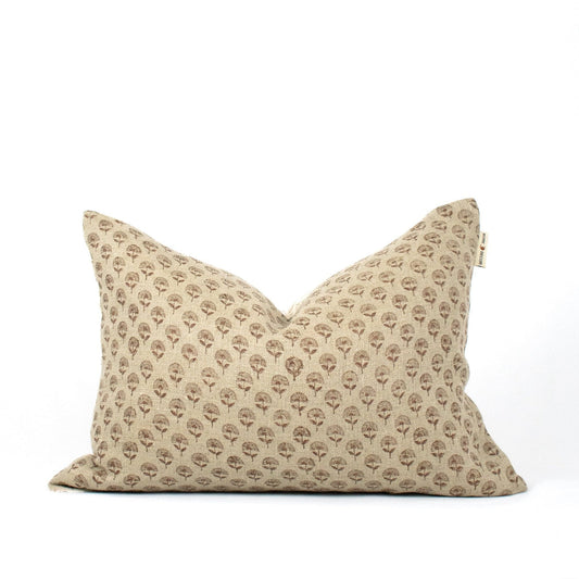 Tissu en lin, impression artisanale au tampon, housse de coussin lombaire pour canapé, touche artisanale pour canapé ou lit, cadeau de crémaillère - MUDRA ROSEDUST BL