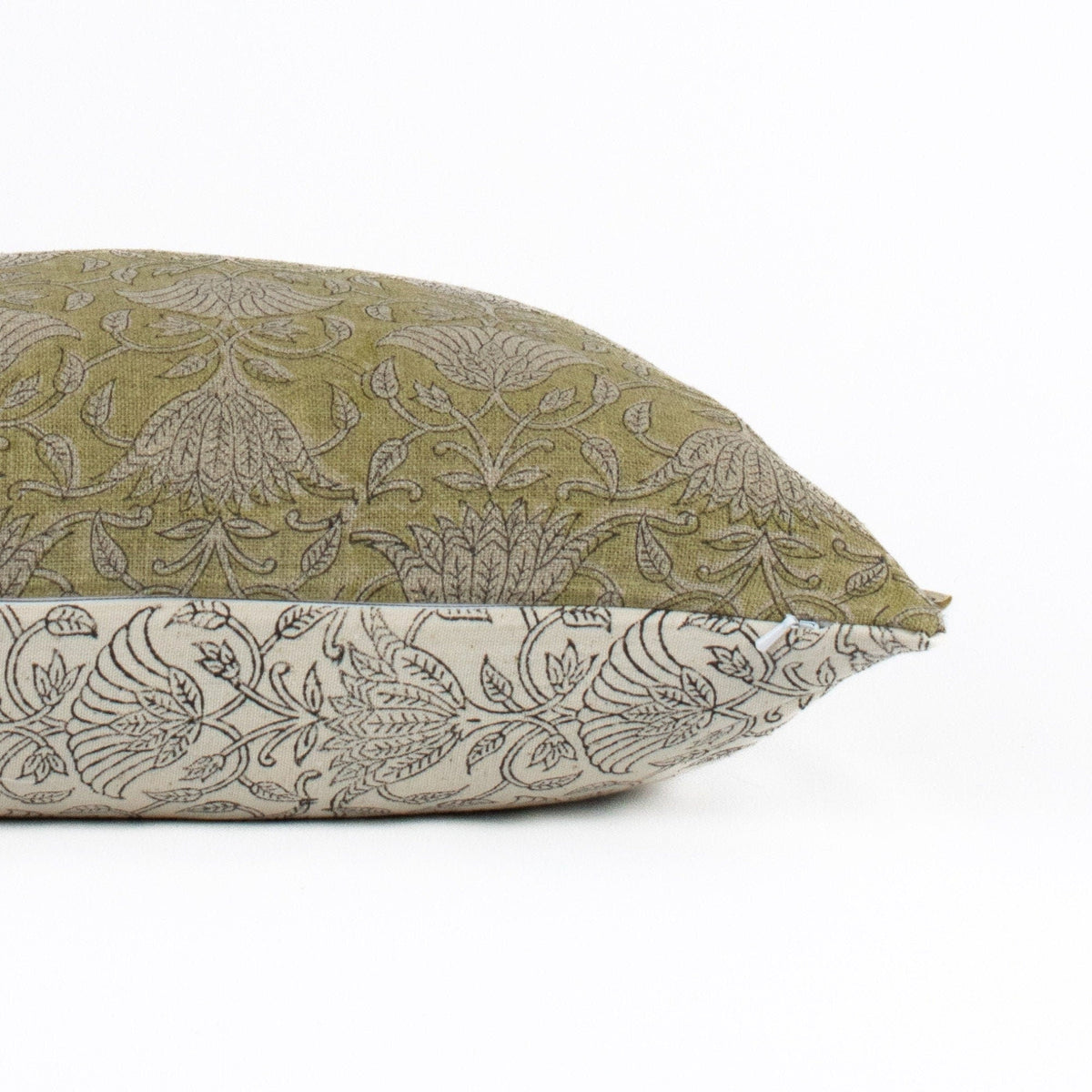 Cuscino in lino neutro, stampe a blocchi indiani, federa lombare di design, accento rustico farmhouse, regalo perfetto per la mamma - AHILYA MINT