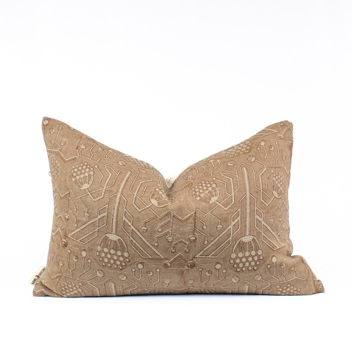 Block Printed Case, Lumbar Pillow Design, Linen Fabric, Indian Artisan Cotton, Soft Sofa Cushion Style, Housewarming Gift - PRITHVI RUST