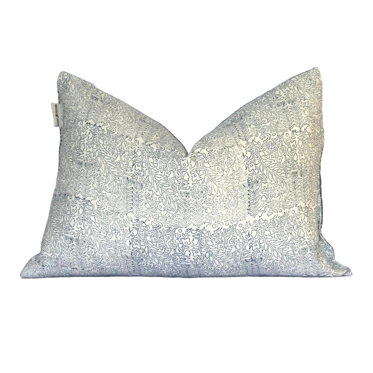 Handprinted Lower Back Pillow Cover, Floral Accent For Sofa, Cozy Lumbar Support, Artisan Design Cushion Cover, Boho Decor - LATA TEAL