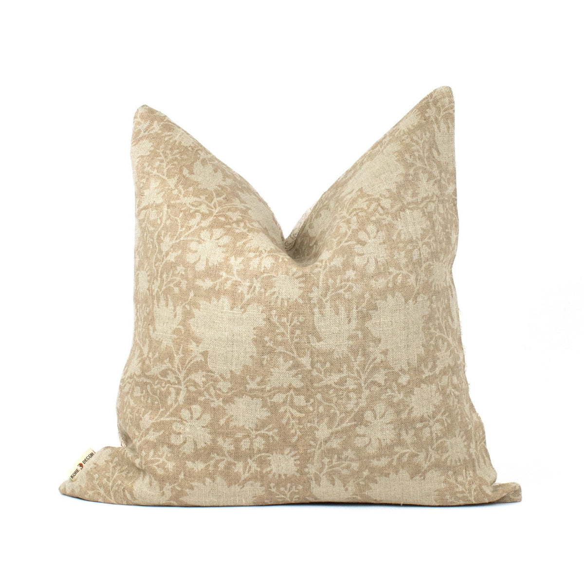 Artisan Block Printed Linen Lumbar Pillow Cover, Indian Floral Cushion SAVI STUCCO OL