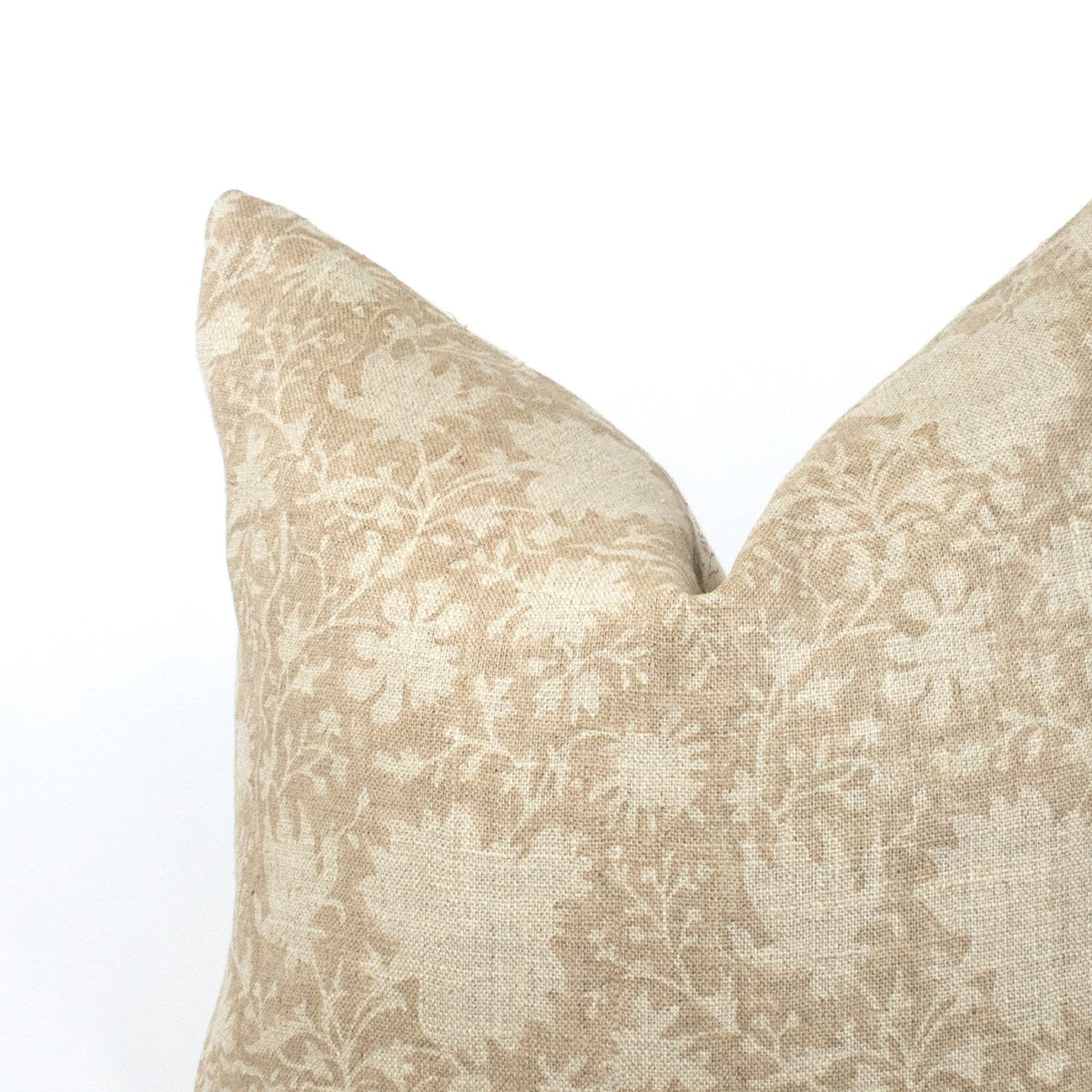 Artisan Block Printed Linen Lumbar Pillow Cover, Indian Floral Cushion SAVI STUCCO OL