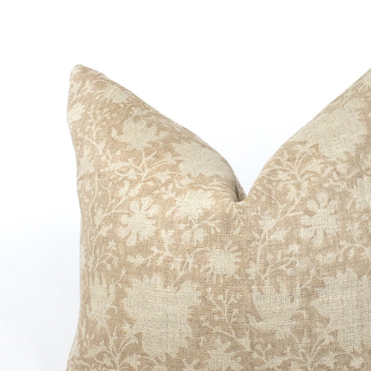 Housse de coussin lombaire en lin imprimé au bloc artisanal, coussin à motif floral indien SAVI STUCCO OL