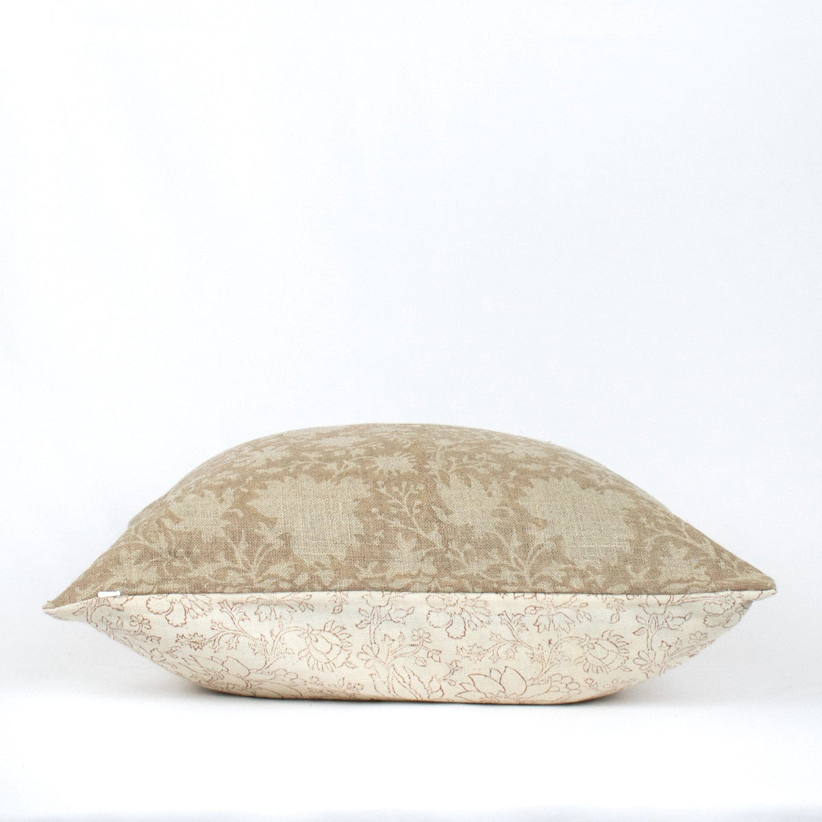 Artisan Block Printed Linen Lumbar Pillow Cover, Indian Floral Cushion SAVI STUCCO OL