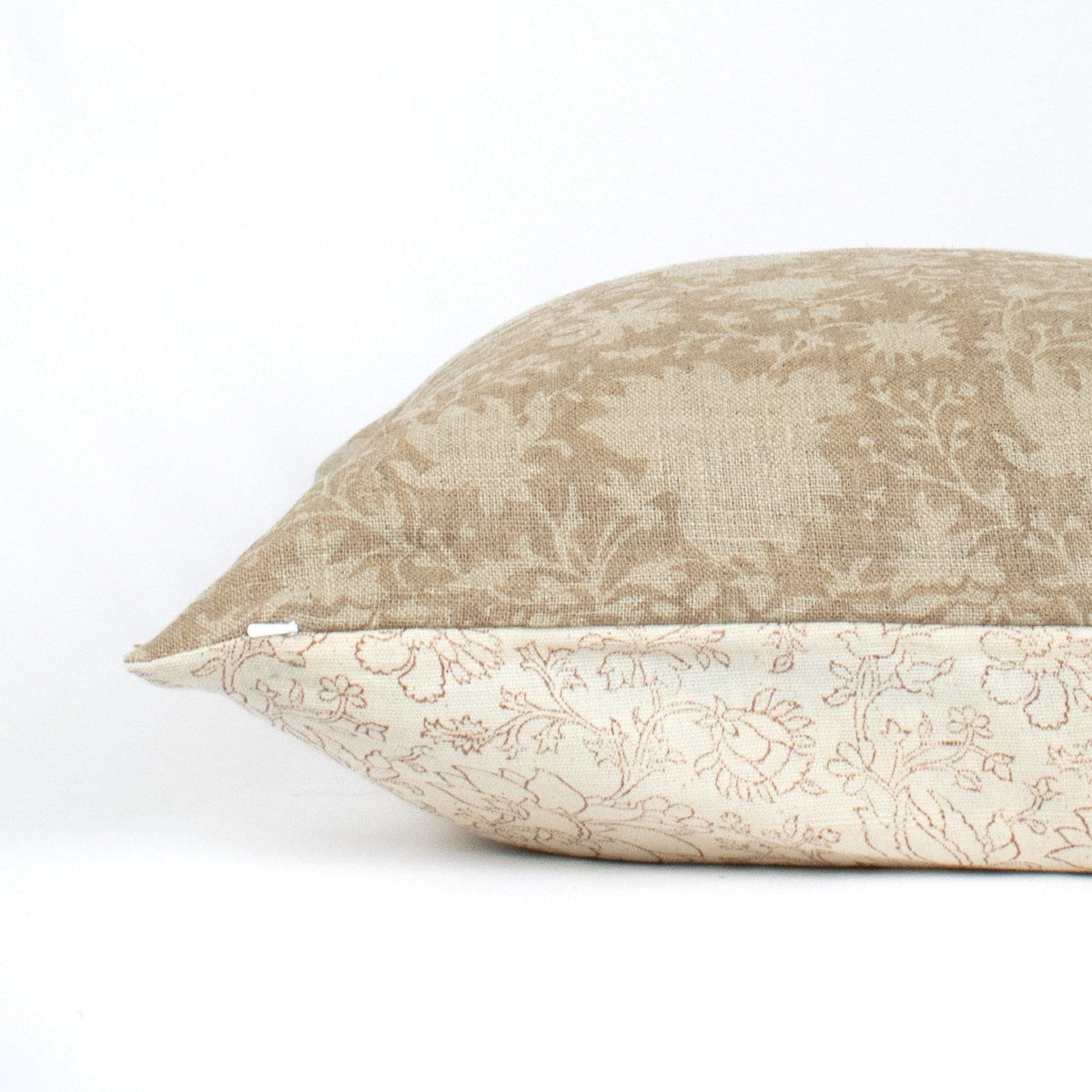 Artisan Block Printed Linen Lumbar Pillow Cover, Indian Floral Cushion SAVI STUCCO OL