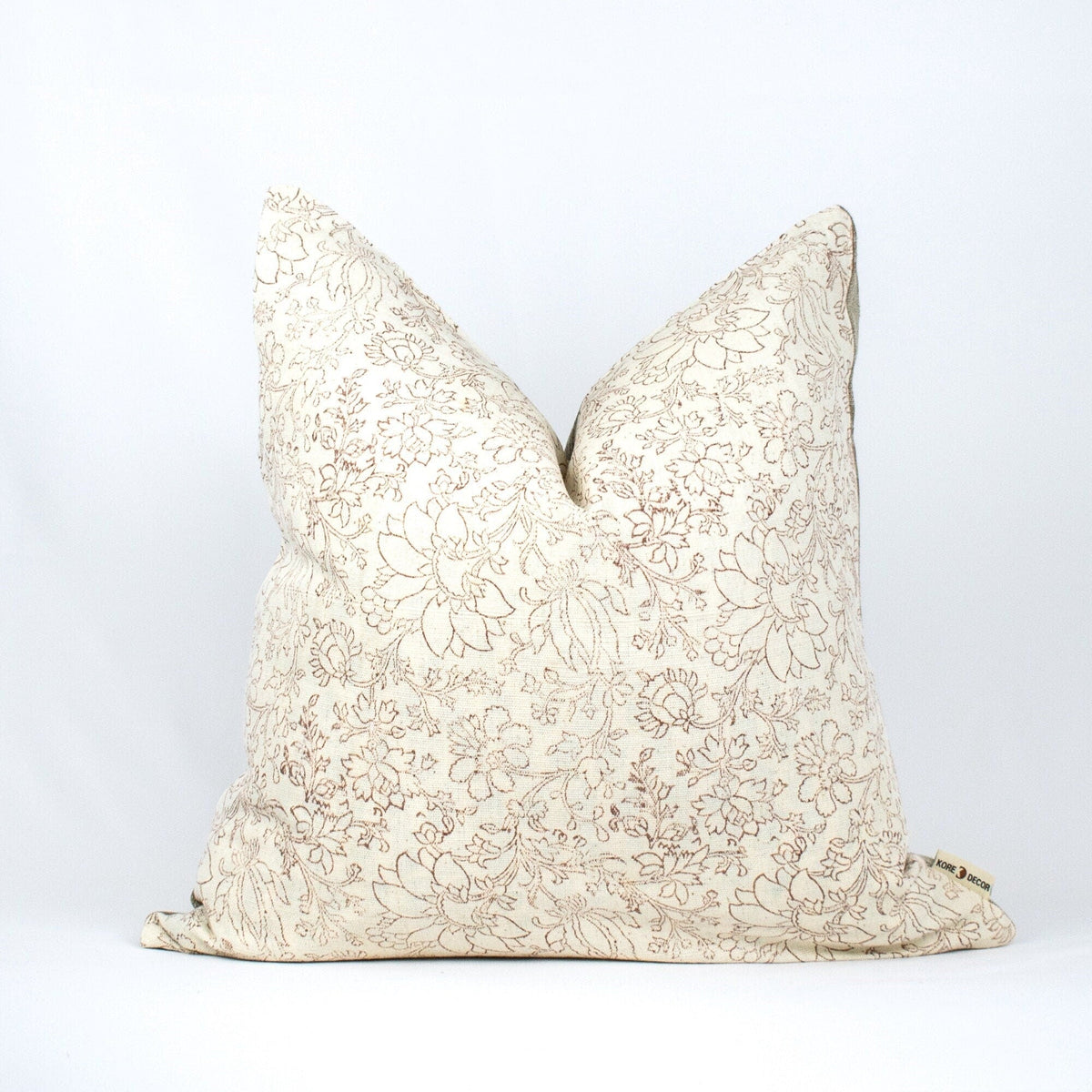 Artisan Block Printed Linen Lumbar Pillow Cover, Indian Floral Cushion SAVI STUCCO OL