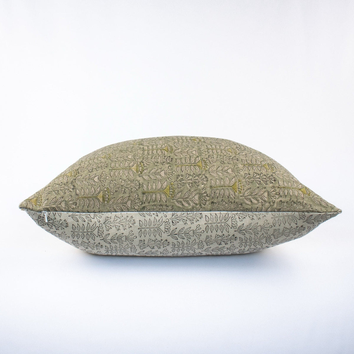 Pillow Covers For Couch, Blockprinted Floral Linen Cushion, Indian Handmade Design, Cozy Neutral Pillow, New Homeowner Gift - TRIVENI FERN