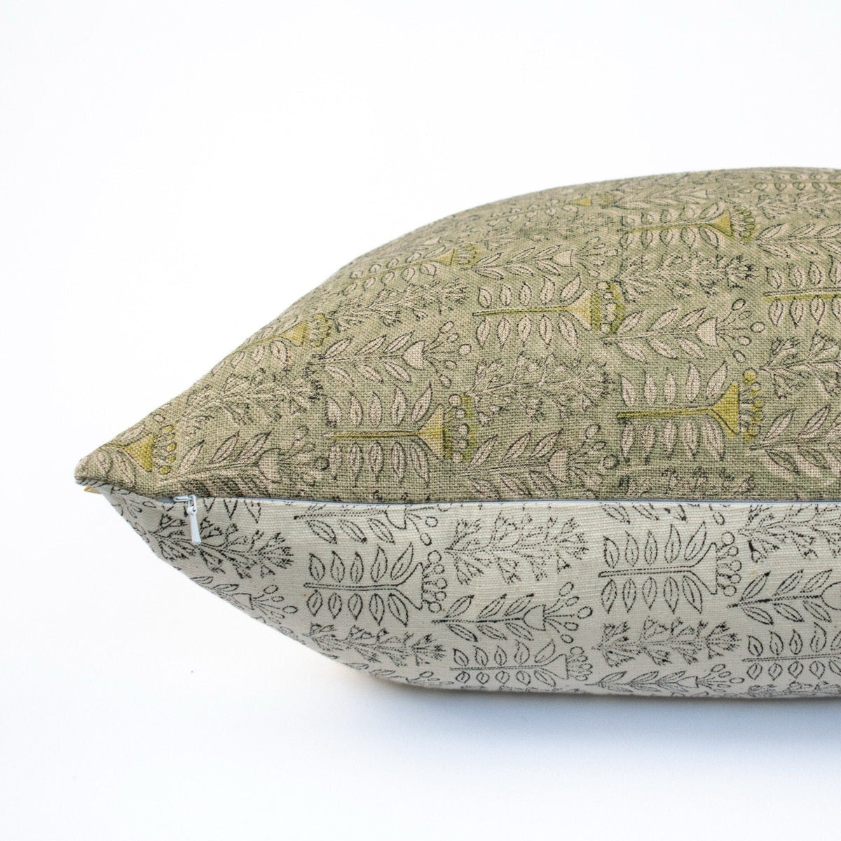 Pillow Covers For Couch, Blockprinted Floral Linen Cushion, Indian Handmade Design, Cozy Neutral Pillow, New Homeowner Gift - TRIVENI FERN