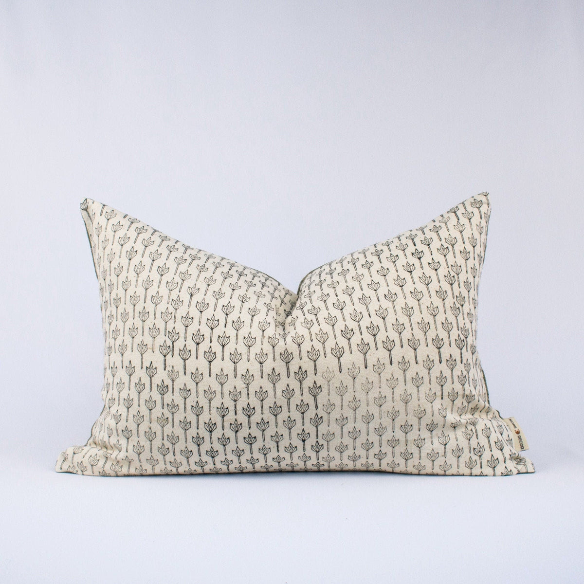 Modern Throw Pillow Case, Handprinted Linen Fabric, Indian-Inspired Blockprint Design, Lumbar Cushion, Floral Pillow Cover - ANANDI FERN