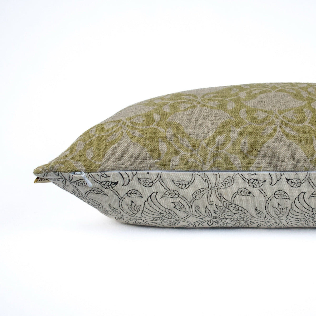 Linen Cover, Indian Blockprinted Style, Printed Cotton Back, Boho Floral Pillow, Handmade Accent Decor For New House - AHILYA MINT OL