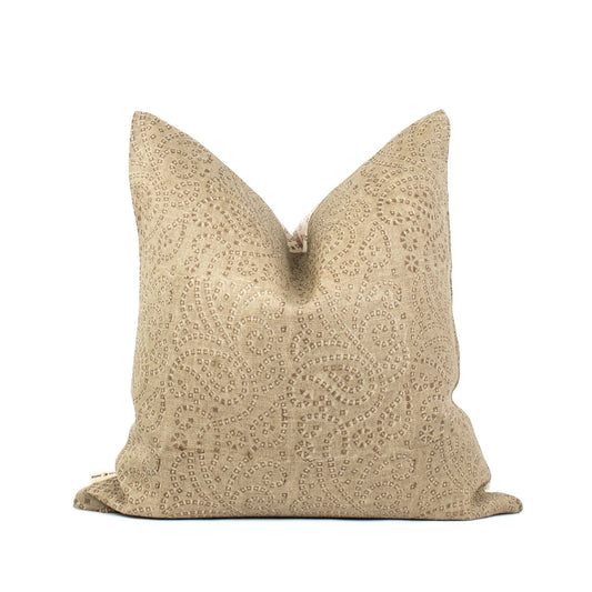 Housse de coussin en lin pour chaise, imprimé indien à la planche, détail imprimé à la main, housse de coussin lombaire en lin, cadeau de crémaillère - TULJA STUCCO