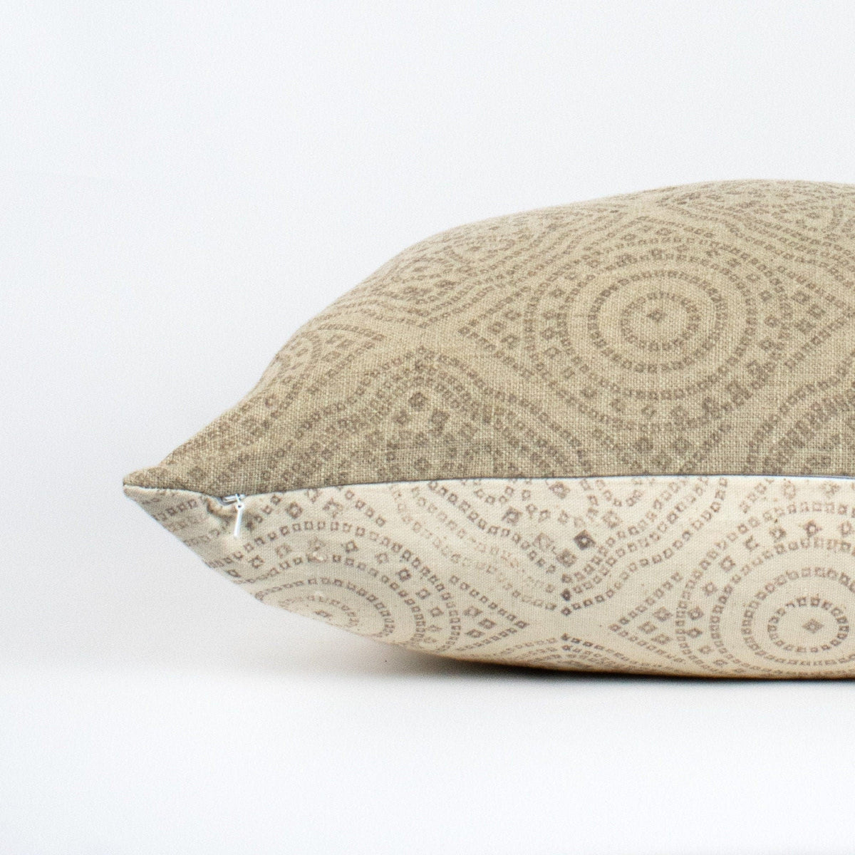 Handprinted Linen Cushioncase, Lumbar Pillow Cover, Blocked Cotton, Indian Floral Print, Earthy Neutral Palette For New Home - JIJA SLATE BL