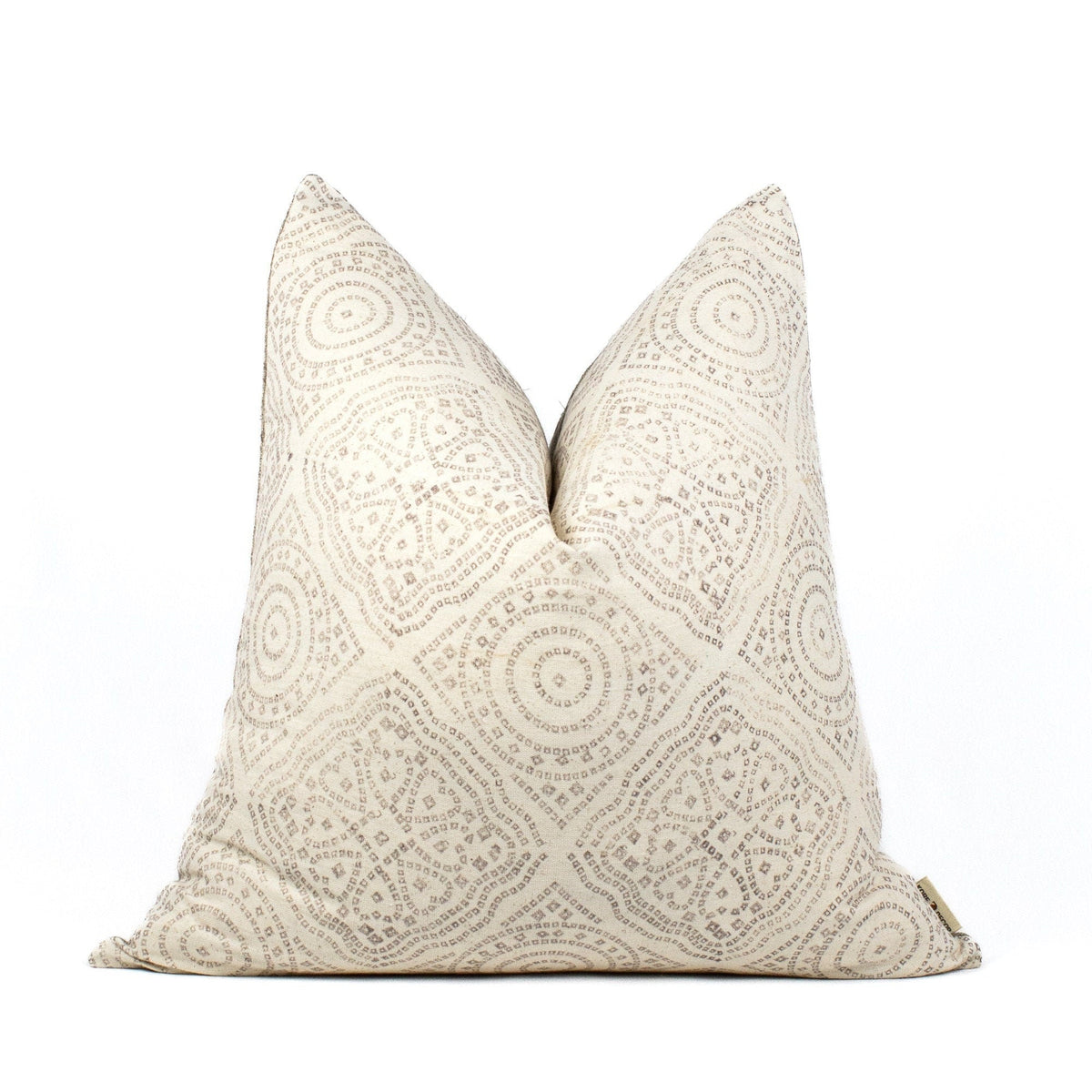 Handprinted Linen Cushioncase, Lumbar Pillow Cover, Blocked Cotton, Indian Floral Print, Earthy Neutral Palette For New Home - JIJA SLATE BL