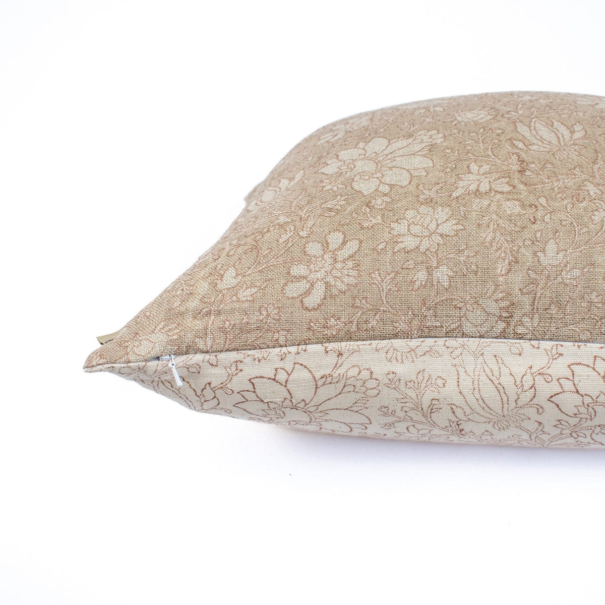 Linen Pillow Case, Indian Artisan Design, Handprinted Or Blocked Floral Accent, Cozy Lumbar Pillow Look, New Homeowner Gift - SAVI STUCCO