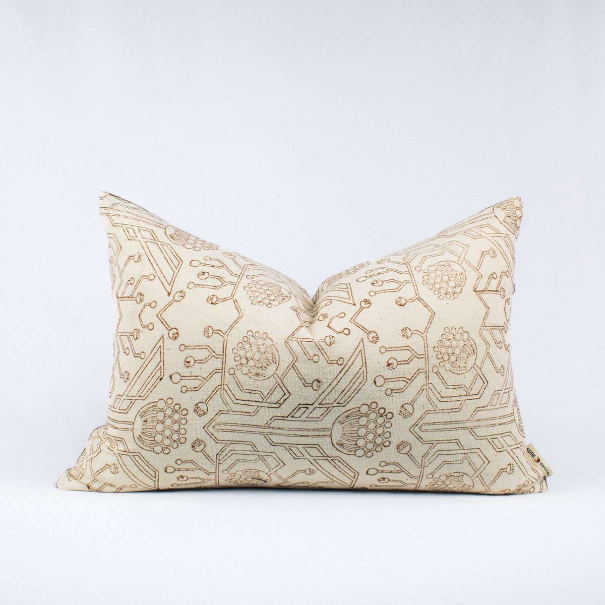Block Printed Case, Lumbar Pillow Design, Linen Fabric, Indian Artisan Cotton, Soft Sofa Cushion Style, Housewarming Gift - PRITHVI RUST