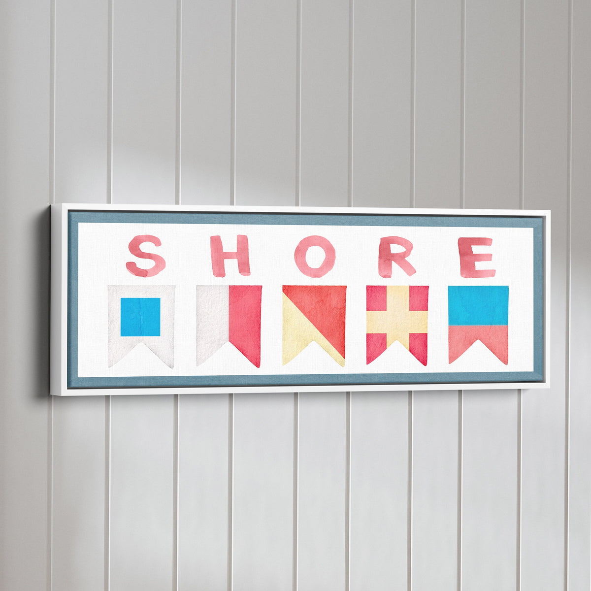Framed Shore House Sign - Nautical Flag Canvas Coastal Wall Decor