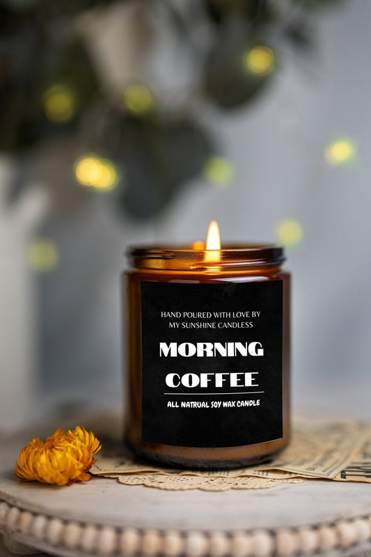 Bougie en cire de soja « Morning Coffee » | Bougie parfumée au café en pot ambré | Cadeau coulé à la main pour les amateurs de café