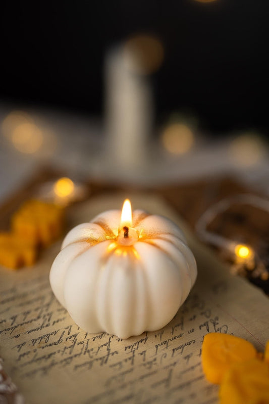 Bougie au soja à la citrouille - Décoration d'automne et d'Halloween, en forme de citrouille, parfumée