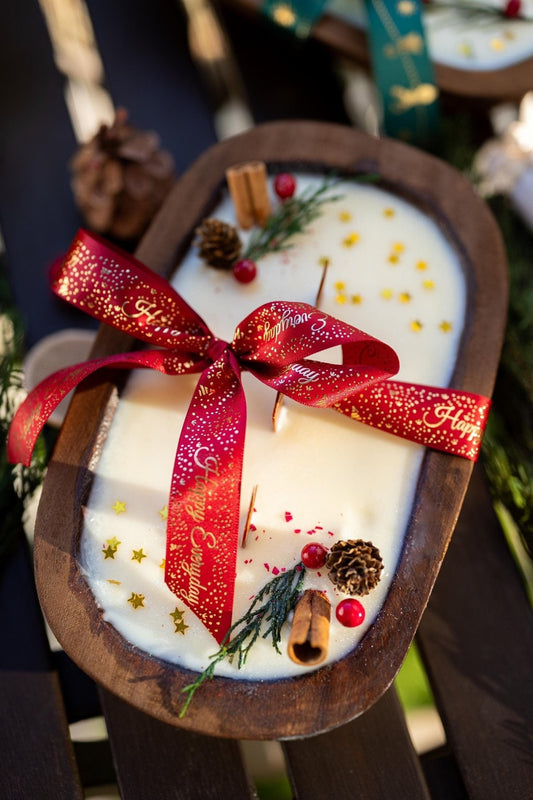Bougie artisanale en bois en forme de bol – Décoration style ferme, cire de soja parfumée