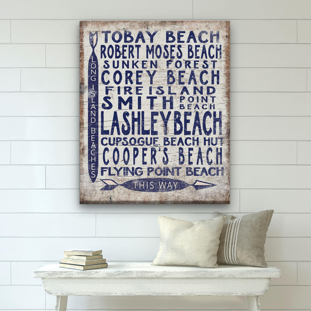 Long Island Beaches Sign Wood - Look Shore Arrow Sign