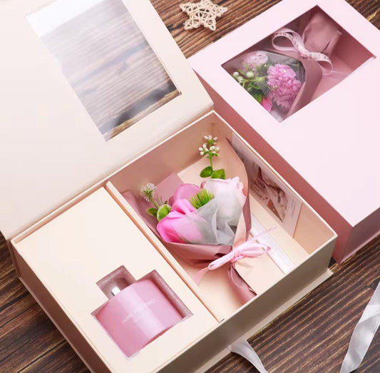 Nouveau coffret cadeau de luxe pour femme / Ensemble de diffuseurs à roseaux parfumés à la rose / Coffret cadeau bien-être pour elle