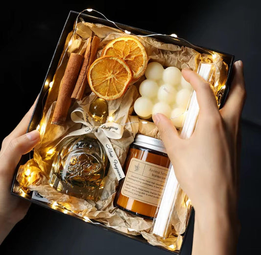 Coffret cadeau bougie en cire de soja 100 % naturelle et diffuseur à bâtonnets - Vente flash | Coffret cadeau de luxe noir pour elle