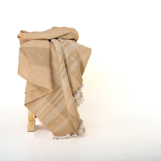 Plaid en laine beige indien, dessus-de-canapé tissé à la main avec accent pour fauteuil de lecture style désert - CASSIA
