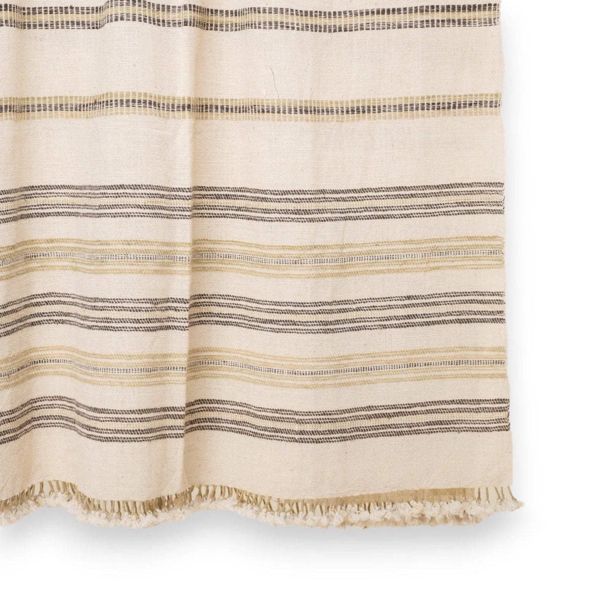 White Striped Indian Wool Throw Blanket, Handwoven Sofa Coverlet with Clean Bedroom Accent - MARBLE