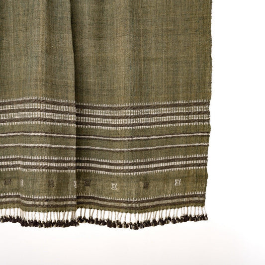 Plaid en laine indien rayé vert olive, couvre-canapé tissé à la main avec accent décoratif pour lit - GRENAT