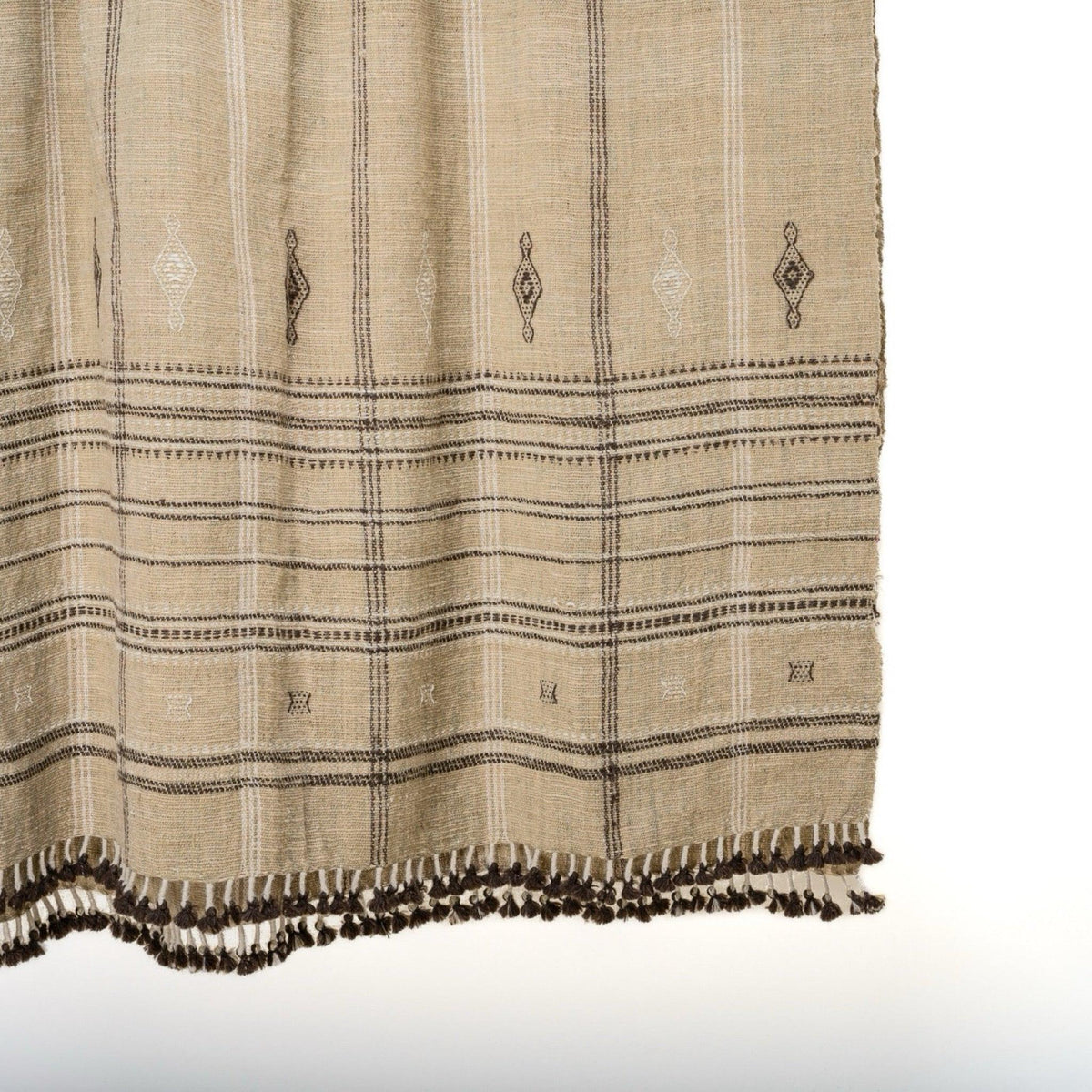 Tan Plaid Indian Wool Throw Blanket, Handwoven Couch Coverlet with Farmhouse Bed Accent - TANISHQ