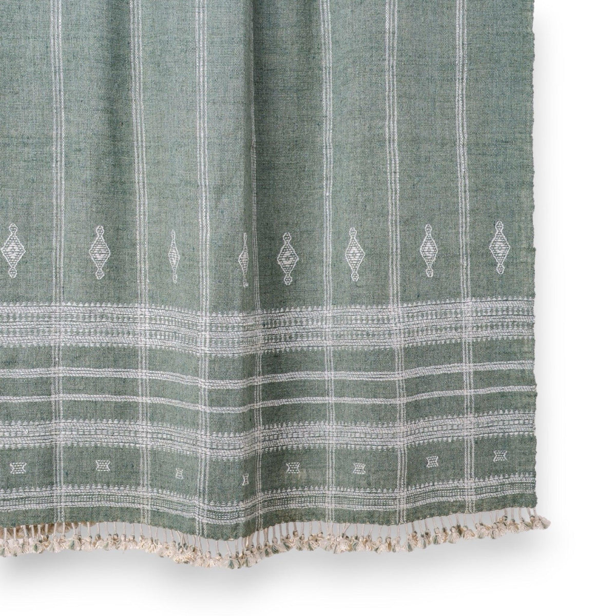Soft Green Indian Wool Throw Blanket, Handwoven Couch Coverlet with Minimalist Bed Accent - EMRALD