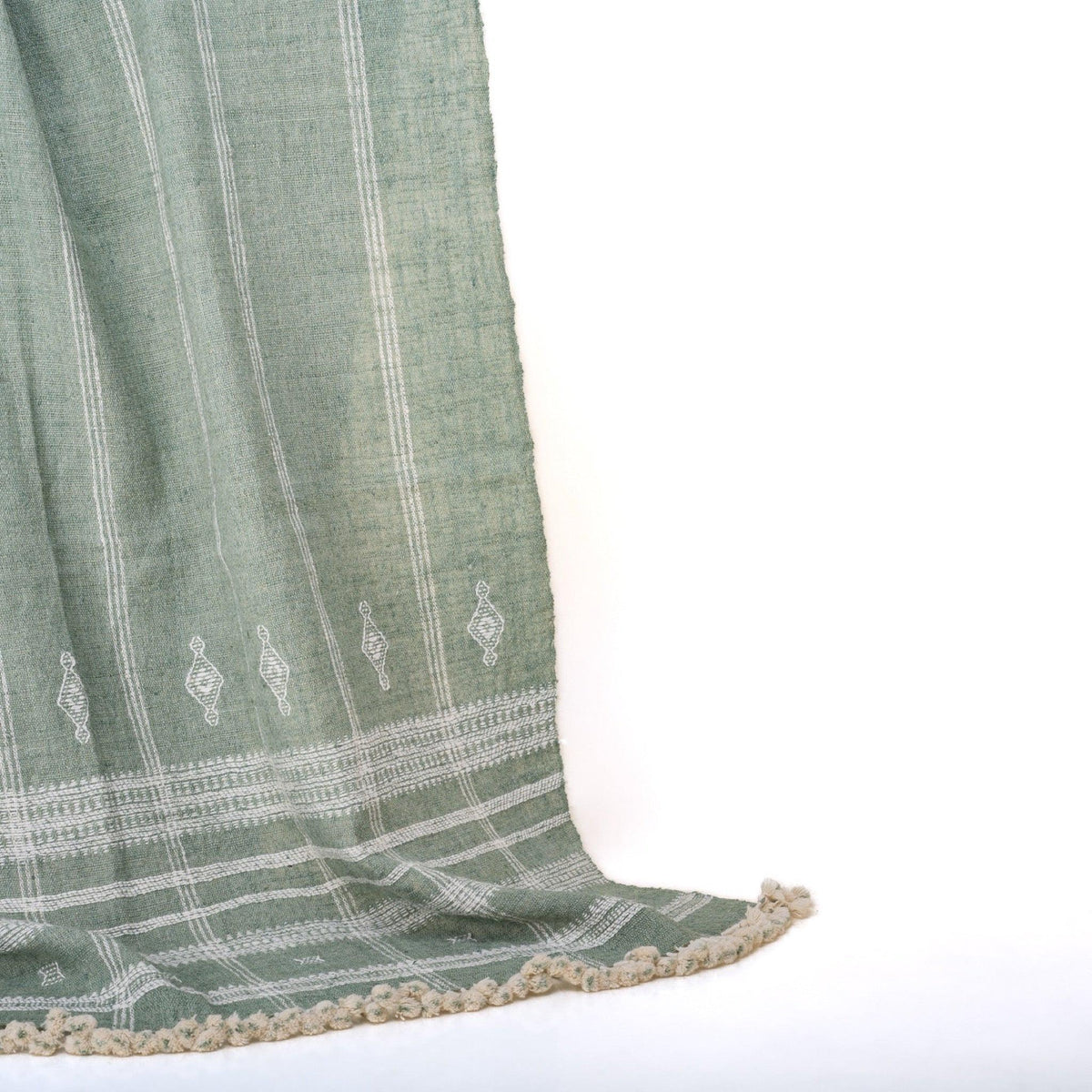 Soft Green Indian Wool Throw Blanket, Handwoven Couch Coverlet with Minimalist Bed Accent - EMRALD