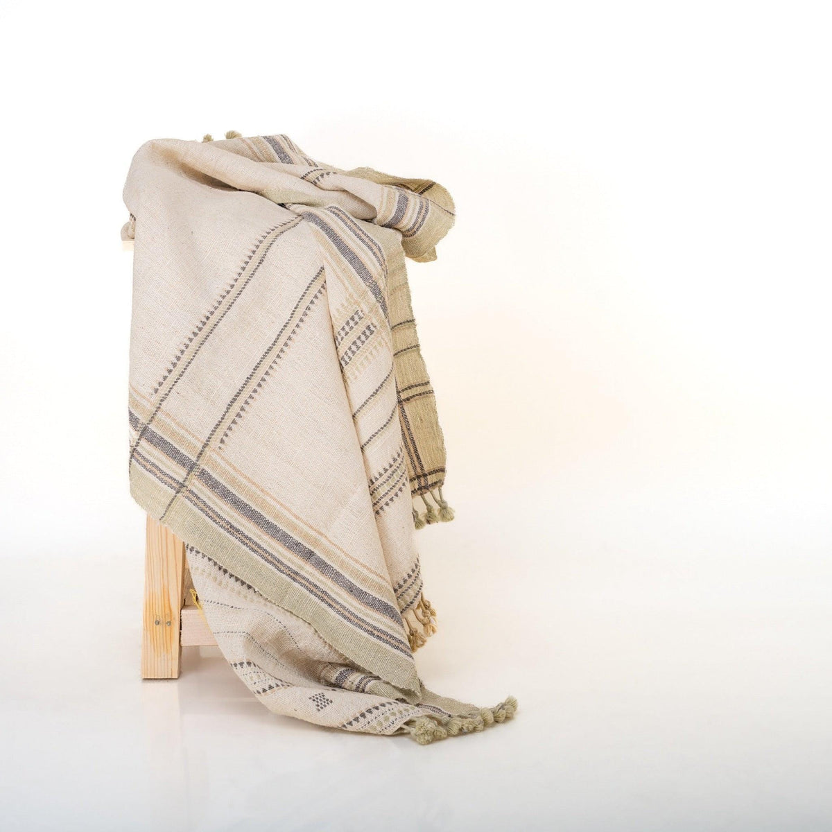 Off White Indian Wool Throw Blanket, Handwoven Sofa Coverlet with Minimalist Bed Accent - ALABASTER