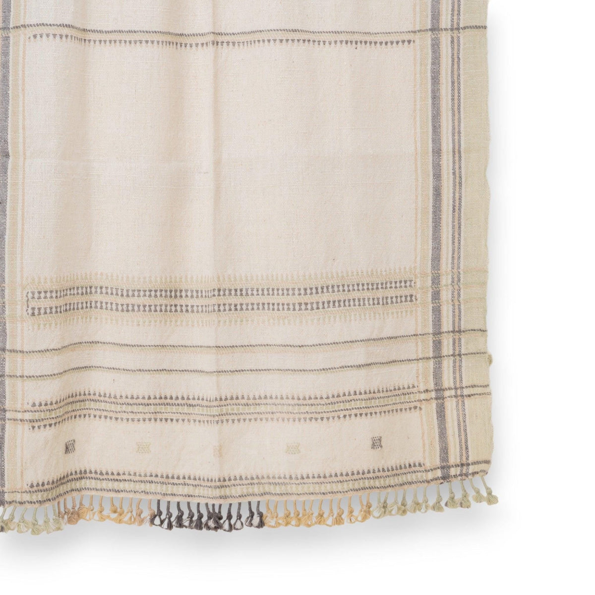 Off White Indian Wool Throw Blanket, Handwoven Sofa Coverlet with Minimalist Bed Accent - ALABASTER
