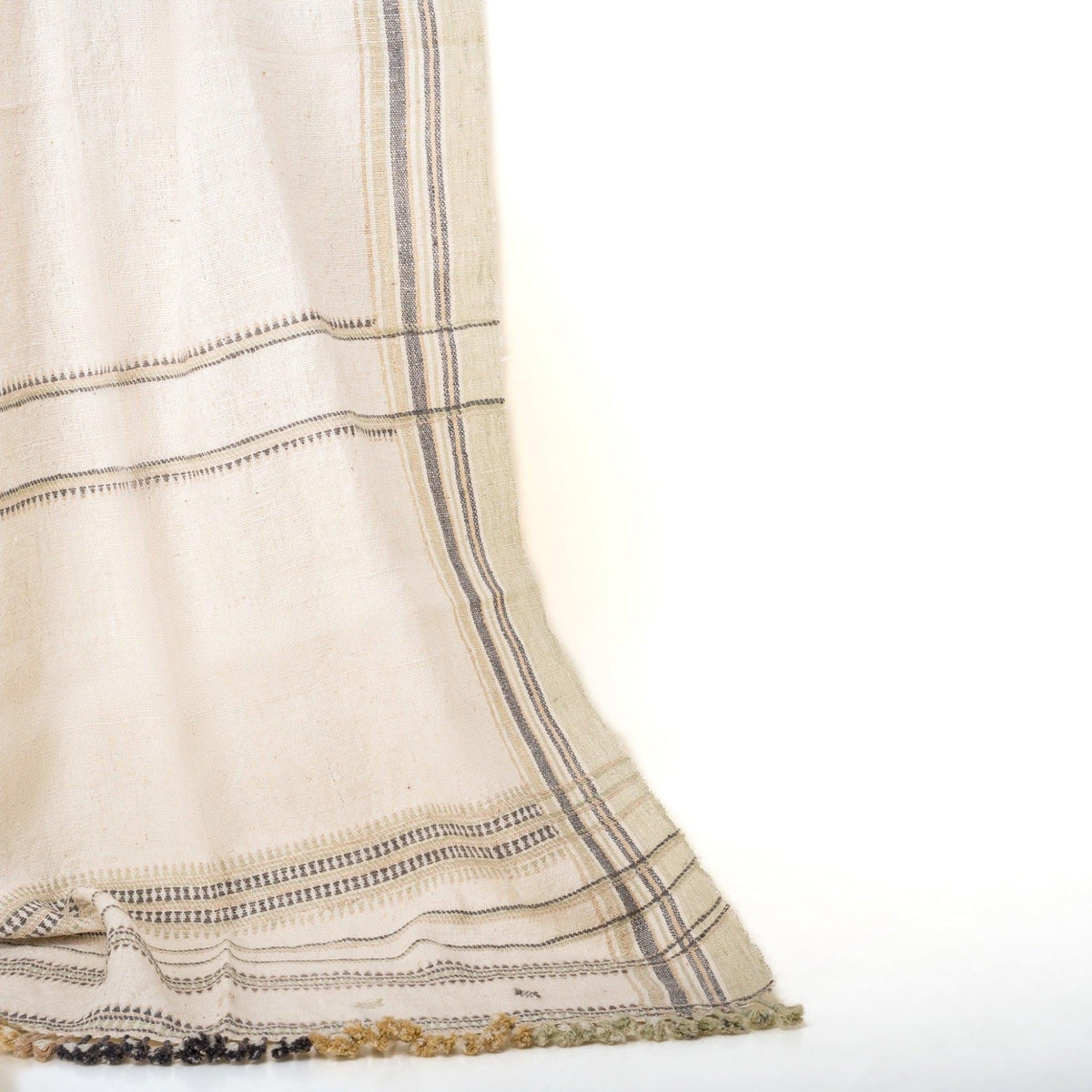 Off White Indian Wool Throw Blanket, Handwoven Sofa Coverlet with Minimalist Bed Accent - ALABASTER
