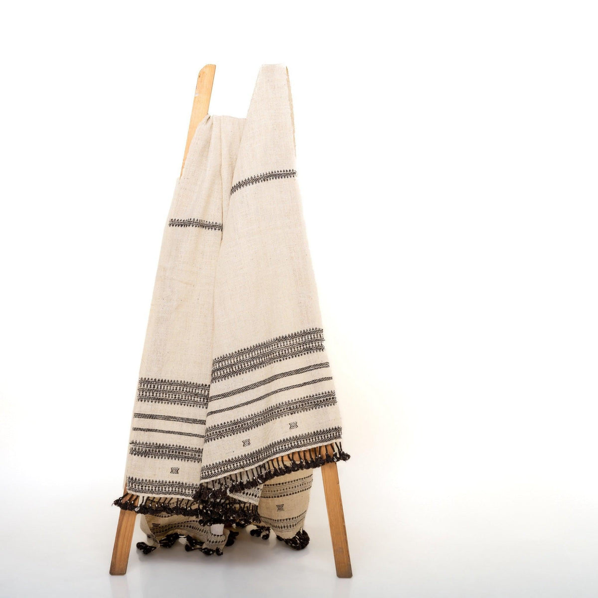 White Indian Wool Throw Blanket, Handwoven Bed Coverlet with Peaceful Reading Chair Accent - VAJRA